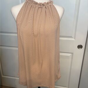 Adrianna Papell Tan Sleeveless Polka dot Ruffled Blouse